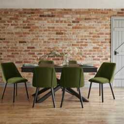 Amelia Black Extendable Dining Table Set - 6 Seater - Freya Fern Green Dining Chairs - Black Legs - thumbnail 1
