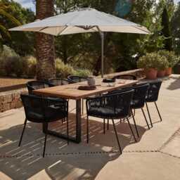 Hali 8 Seater Wooden Outdoor Dining Set with Hali Black Chairs & Cream LED Premium Cantilever Parasol - 235cm - thumbnail 1