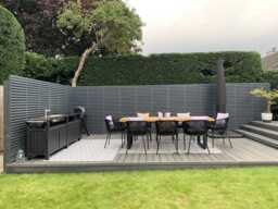 Hali 8 Seater Wooden Outdoor Dining Set with Hali Black Chairs & Cream LED Premium Cantilever Parasol - 235cm - thumbnail 5
