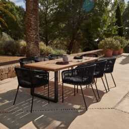 Hali 8 Seater Wooden Outdoor Dining Set with Hali Black Chairs & Cream LED Premium Cantilever Parasol - 235cm - thumbnail 4