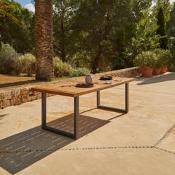 Hali 8 Seater Wooden Outdoor Dining Set with Hali Black Chairs & Cream LED Premium Cantilever Parasol - 235cm - thumbnail 2