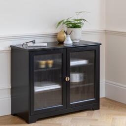 Lua 2 Door Small Sideboard - Noir Black with Glass Door