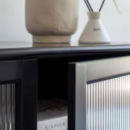 Lua 2 Door Small Sideboard - Noir Black with Glass Door - thumbnail 6