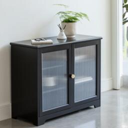 Lua 2 Door Small Sideboard - Noir Black with Glass Door - thumbnail 3