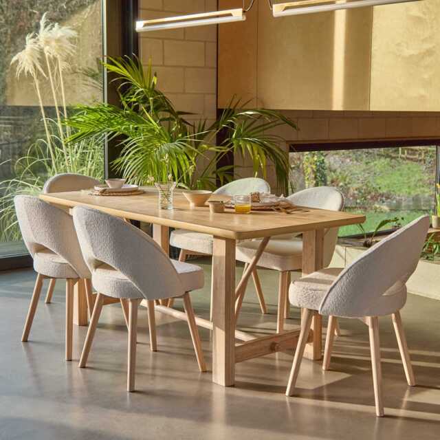 Carter Whitewash Rectangular Dining Table with 6 Marilyn Boucle Dining Chairs with Whitewash Legs - image 1