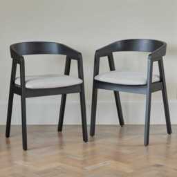 Amelia Black Oak Oval Extending Dining Table Set - 4 Seater - Ella Black Oak Carver Chairs - Fawn Linen - thumbnail 2