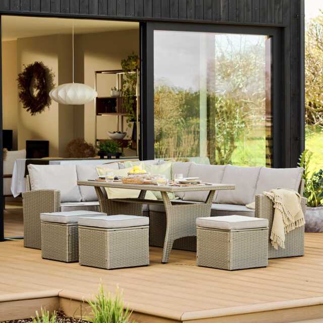 Aston 9 Seater Rattan Garden Corner Dining Set - Light Grey with Polywood Top - image 1
