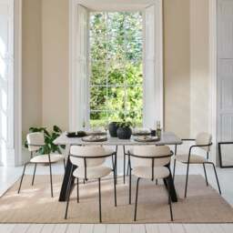 Atlas 160cm White Marble Veneer Dining Table Set - 6 Seater - Luca Dining Chairs - Light Beige - thumbnail 4