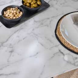 Atlas 160cm White Marble Veneer Dining Table Set - 6 Seater - Luca Dining Chairs - Light Beige - thumbnail 5