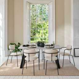 Atlas 160cm White Marble Veneer Dining Table Set - 6 Seater - Luca Dining Chairs - Light Beige - thumbnail 4
