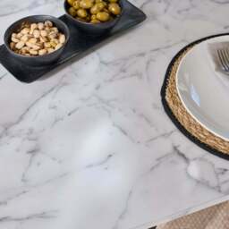 Atlas 160cm White Marble Veneer Dining Table Set - 6 Seater - Luca Dining Chairs - Light Beige - thumbnail 5