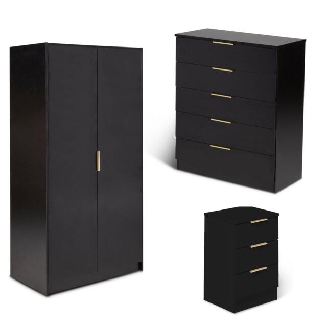 Essie 3 Piece Bedroom Set - 5 Chest of Drawers - Pitch Black - image 1