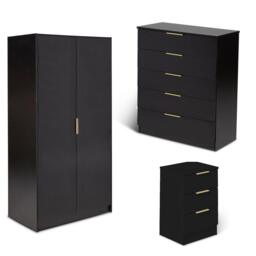 Essie 3 Piece Bedroom Set - 5 Chest of Drawers - Pitch Black - thumbnail 1