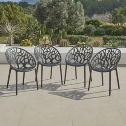 Raquel Black Plastic Garden Chairs - Set of 4