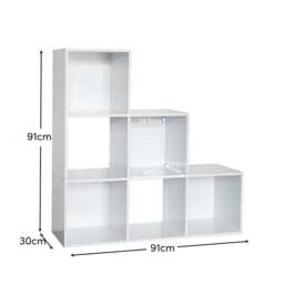 Cara 6 Cube Bookcase Ladder Storage Unit - Chalk White - thumbnail 5
