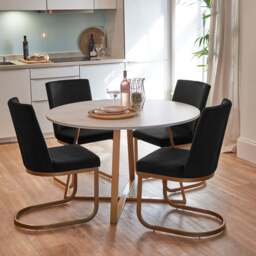 Clara Marble Dining Table Set - 4 Seater - Lola Black Dining Chairs - Gold Legs - thumbnail 1