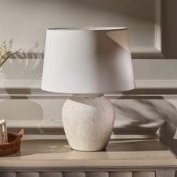 Selham 30cm Rustic White Ceramic Lamp Base & Coningsby Snow White Cotton Lampshade - 35cm