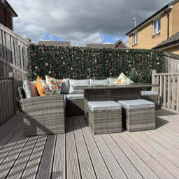 Aston 9 Seater Rattan Garden Corner Sofa Set with Cream Lean Over Parasol - Firepit - Grey - thumbnail 6