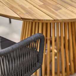 Willow 6 Seater Round Wooden Garden Set with 6 Hali Black Rope Chairs & Round Grey LED Parasol - thumbnail 4