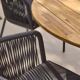 Willow 6 Seater Round Wooden Garden Set with 6 Hali Black Rope Chairs & Round Grey LED Parasol - thumbnail 5