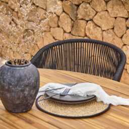 Willow 6 Seater Round Wooden Garden Set with 6 Hali Black Rope Chairs & Round Grey LED Parasol - thumbnail 6