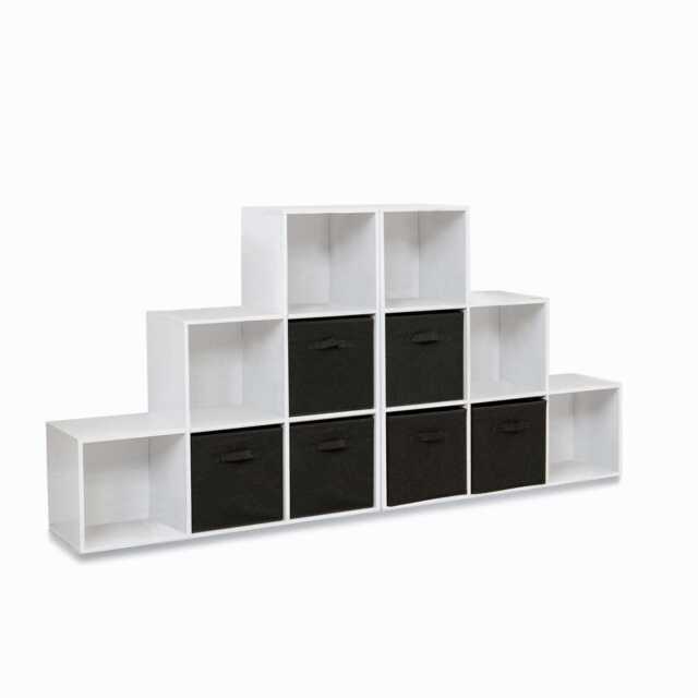 Cara 12 Cube Bookcase Ladder Storage Unit - Chalk White - Two 6 Cube Units - Black Basket - image 1