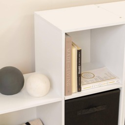 Cara 12 Cube Bookcase Ladder Storage Unit - Chalk White - Two 6 Cube Units - Black Basket - thumbnail 6