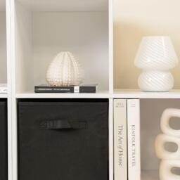 Cara 12 Cube Bookcase Ladder Storage Unit - Chalk White - Two 6 Cube Units - Black Basket - thumbnail 5