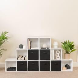 Cara 12 Cube Bookcase Ladder Storage Unit - Chalk White - Two 6 Cube Units - Black Basket - thumbnail 2