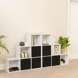 Cara 12 Cube Bookcase Ladder Storage Unit - Chalk White - Two 6 Cube Units - Black Basket - thumbnail 3
