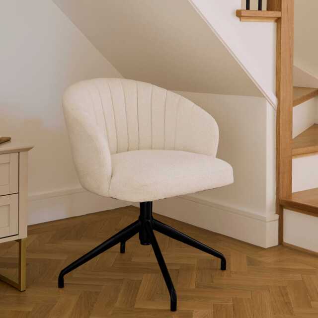 Arabella Office Swivel Chair - Light Beige Boucle with Black Legs - image 1