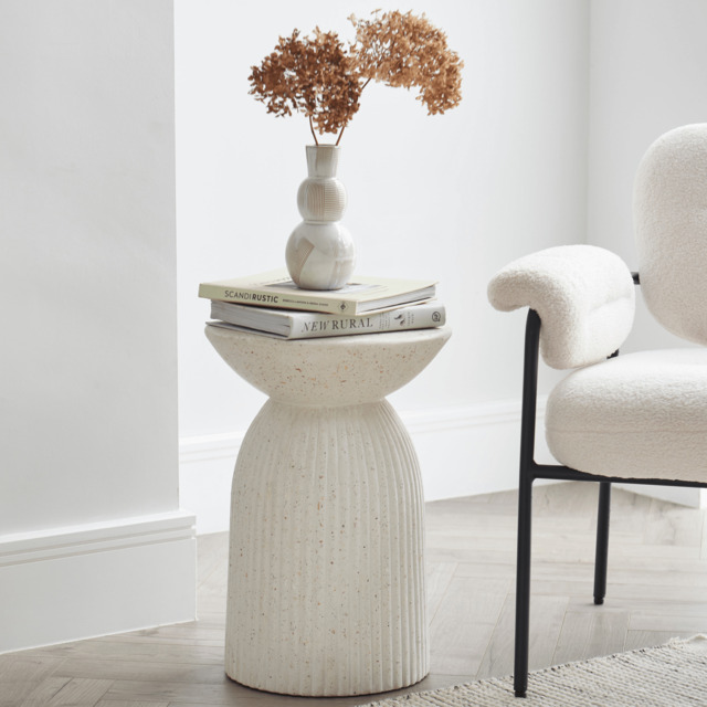 Zaliki Concrete Round Side Table - Pearl Terrazzo - image 1