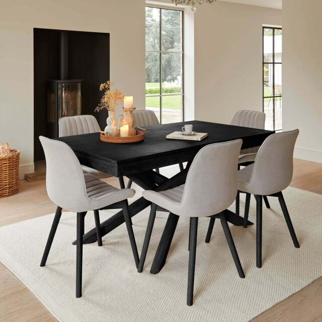 Amelia Black Dining Table Set - 6 Seater - Bella Cloud Grey Dining Chairs - Black Legs - image 1