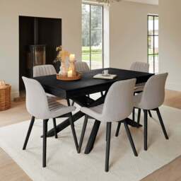 Amelia Black Dining Table Set - 6 Seater - Bella Cloud Grey Dining Chairs - Black Legs - thumbnail 1