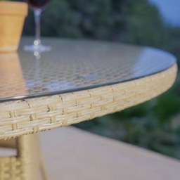 Kemble 4 Seater Round Rattan Garden Dining Table - Light Grey with Clear Glass Top - thumbnail 3