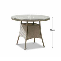 Kemble 4 Seater Round Rattan Garden Dining Table - Light Grey with Clear Glass Top - thumbnail 6