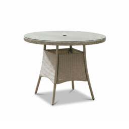 Kemble 4 Seater Round Rattan Garden Dining Table - Light Grey with Clear Glass Top - thumbnail 5