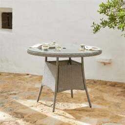 Kemble 4 Seater Round Rattan Garden Dining Table - Light Grey with Clear Glass Top - thumbnail 1