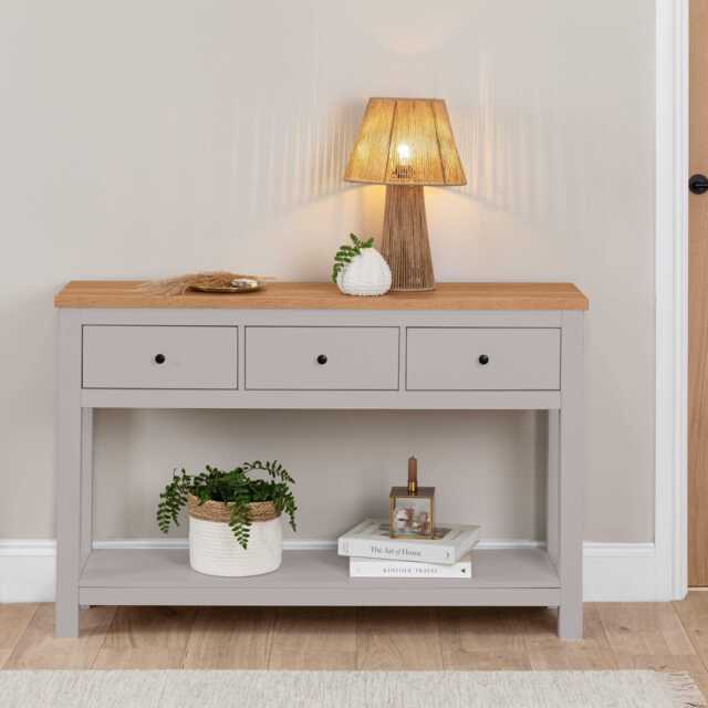 Bampton Stone Grey 3 Drawer Console Table - image 1