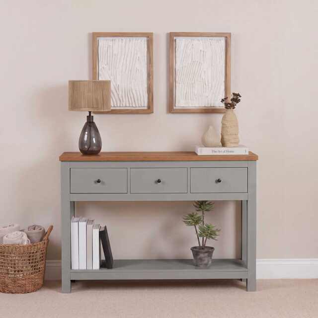 Bampton Stone Grey 3 Drawer Console Table - image 1