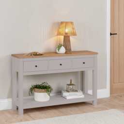 Bampton Stone Grey 3 Drawer Console Table - thumbnail 2