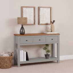 Bampton Stone Grey 3 Drawer Console Table - thumbnail 2