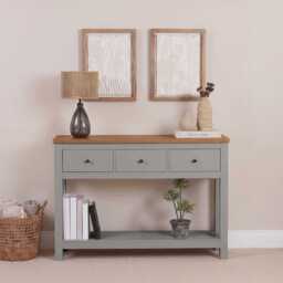 Bampton Stone Grey 3 Drawer Console Table - thumbnail 1