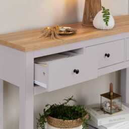 Bampton Stone Grey 3 Drawer Console Table - thumbnail 3
