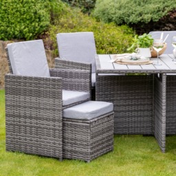 Cube 8 Seater Rattan Outdoor Dining Set Grey LED Premium Parasol  - Grey Weave Polywood Top - thumbnail 5