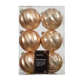 Valen Shatterproof 8cm Mixed Swirl Baubles - Set of 6 - Rose Gold - thumbnail 2