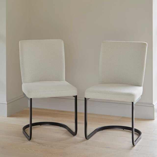 Lola Light Beige Boucle Dining Chairs - Set of 2 - Black Legs - image 1
