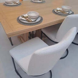 Lola Light Beige Boucle Dining Chairs - Set of 2 - Black Legs - thumbnail 4