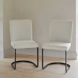 Lola Light Beige Boucle Dining Chairs - Set of 2 - Black Legs - thumbnail 1