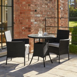 Kemble 2 Seater Rattan Garden Bistro Dining Set - Black - thumbnail 1